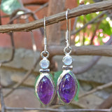 Amethyst & Rainbow Moonstone Facetted 925 Sterling Silver Earring