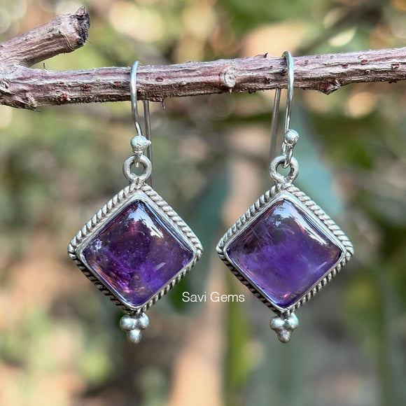 Amethyst Diamond Sterling Silver Earring