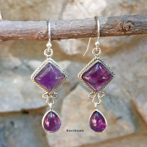 Amethyst Kite 925 Drop Sterling Silver Earring