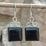 Black Onyx Square Bow 925 Sterling Silver Earring