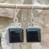 Black Onyx Square Bow 925 Sterling Silver Earring