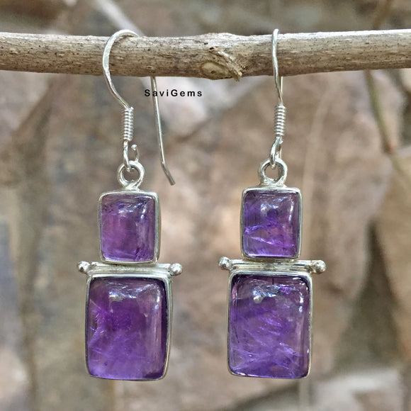 Amethyst Duo Rectangle Sterling Silver Earring