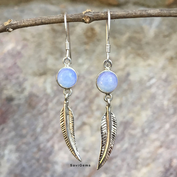 Opalite Feather Sterling Silver Earring