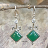 Rainbow Moonstone & Green Onyx Swirl Sterling Silver Earring