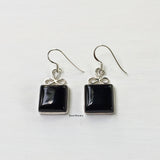 Black Onyx Square Bow 925 Sterling Silver Earring