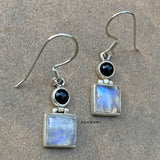 Black Onyx & Rainbow Moonstone Sterling Silver Earring