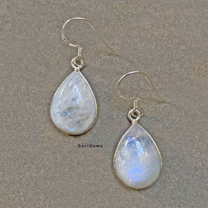 Rainbow Moonstone Teardrop Sterling Silver Earring