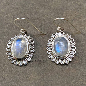 Rainbow Moonstone Sunflower Sterling Silver Earring