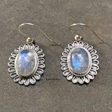 Rainbow Moonstone Sunflower Sterling Silver Earring