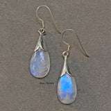 Rainbow Moonstone Petal Sterling Silver Earring