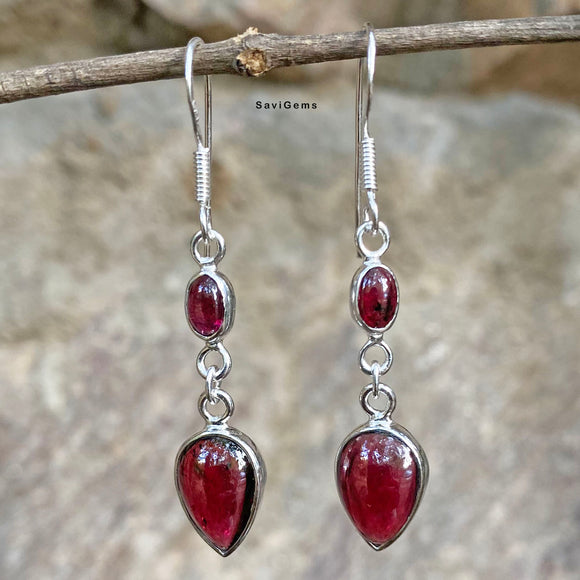 Natural Garnet Drop 925 Sterling Silver Earring