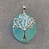 Aqua Chalcedony Eco Tree Sterling Silver Pendant