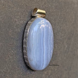 Blue Lace Agate Oval Sterling Silver Pendant