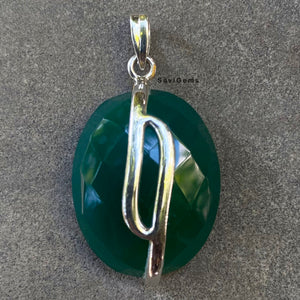 Green Onyx facetted 925 Sterling Silver Pendant