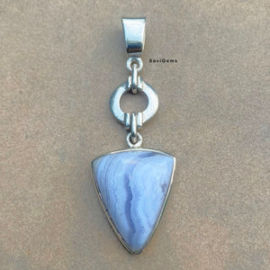 Blue Lace Agate Pointer Sterling Silver Pendant