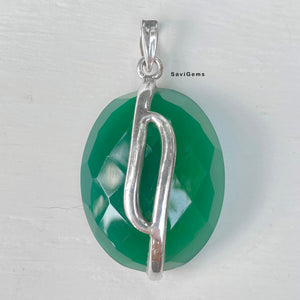 Green Onyx facetted 925 Sterling Silver Pendant