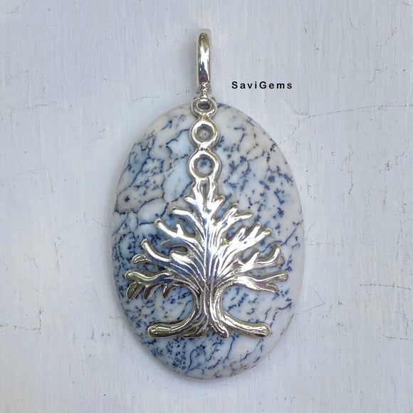 Merlinite Agate Tree Sterling Silver Pendant