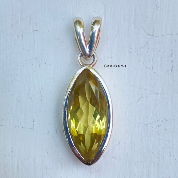 Lemon Topaz Facetted Marquise Silver Pendant