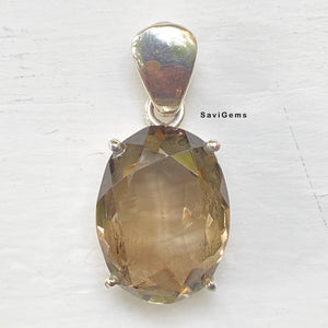 Natural Smoky Quartz Oval Sterling Silver Pendant