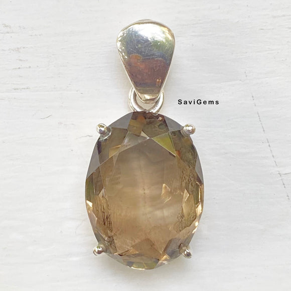 Natural Smoky Quartz Oval Sterling Silver Pendant