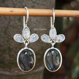 Labradorite & Rainbow Moonstone Sterling Silver Earring