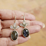 Labradorite & Rainbow Moonstone Sterling Silver Earring