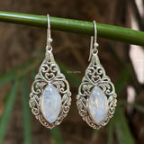 Rainbow Moonstone Filigree Sterling Silver Earring