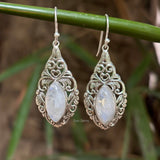 Rainbow Moonstone Filigree Sterling Silver Earring