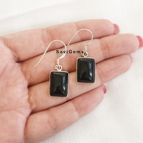 Black Onyx Rectangular 925 Sterling Silver Earring