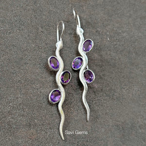 Natural Amethyst Snake 925 Sterling Silver Earring