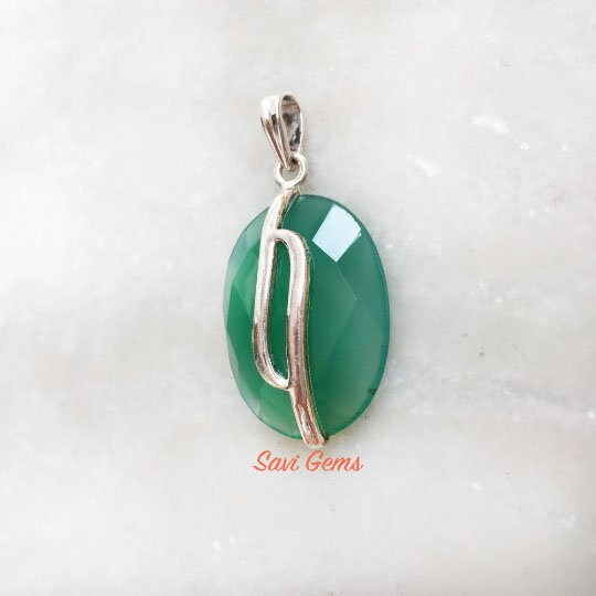 Facetted Green Onyx Sterling Silver Pendant