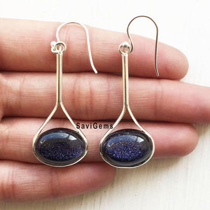 Blue Sunstone Hanging Sterling Silver Earring