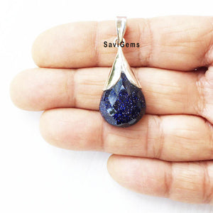 Blue Sunstone Sterling Silver Pendant