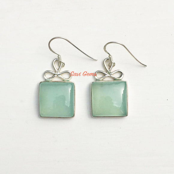 Aqua Chalcedony Bow Sterling Silver Earring