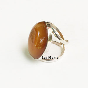 Druzy Honey Onyx Adjustable Silver Ring