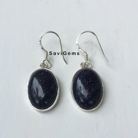 Blue Sunstone Oval Sterling Silver Earring