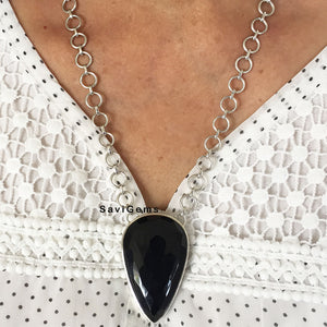 Black Onyx Facetted Silver Necklace