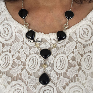 Black Onyx & Citrine Sterling Silver Necklace