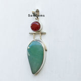 Green Aventurine & Onyx Sterling Silver Pendant