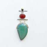 Green Aventurine & Onyx Sterling Silver Pendant