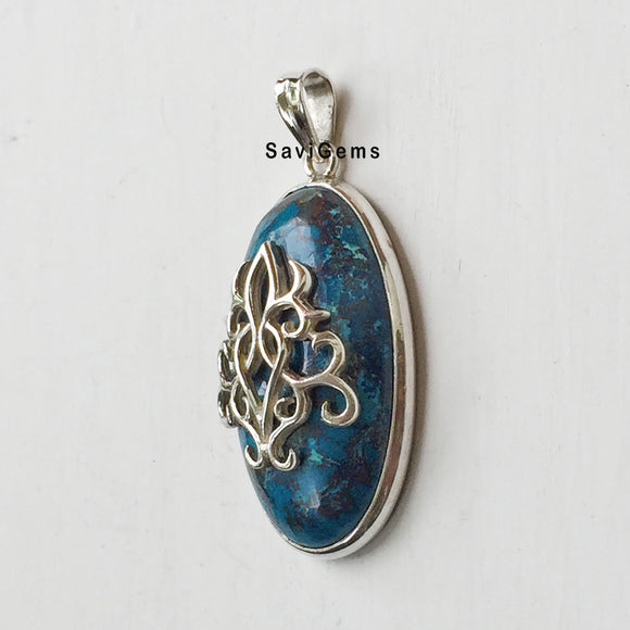 Chrysocolla Gothic Sterling Silver Pendant