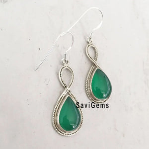 Green Onyx Teardrop Sterling Silver Earring